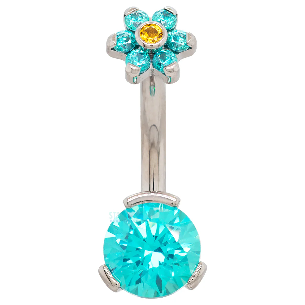3 Prong-Set Faceted Gem Navel Curve with Flower Top - custom color combos - Image 4