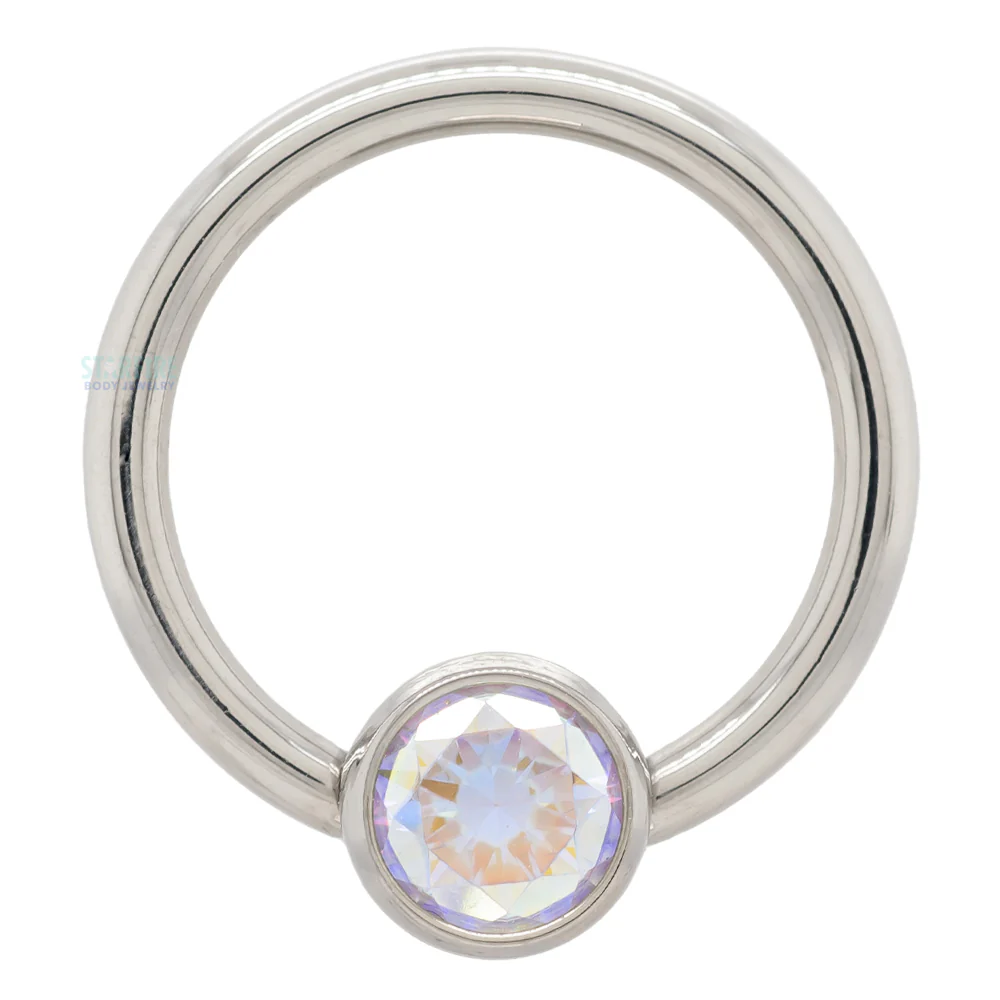Captive Bead Ring (CBR) with Bezel-set Brilliant-Cut Gem - 16 ga. 3/8" - Image 11