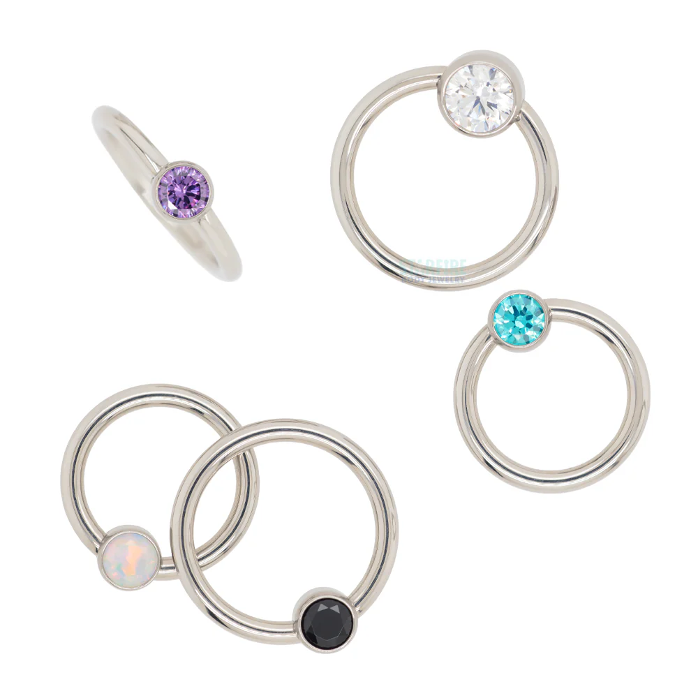 Captive Bead Ring (CBR) with Bezel-set Brilliant-Cut Gem - 16 ga. 3/8" - Image 3