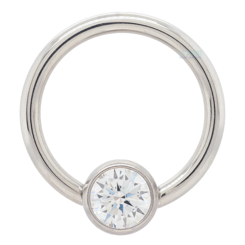 Captive Bead Ring (CBR) with Bezel-set Brilliant-Cut Gem - 16 ga. 3/8" - Image 5