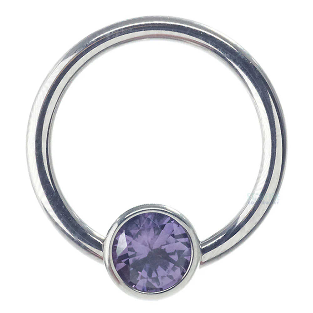 Captive Bead Ring (CBR) with Bezel-set Brilliant-Cut Gem - 16 ga. 3/8" - Image 6