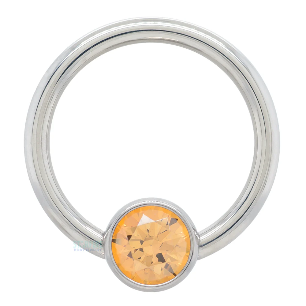 Captive Bead Ring (CBR) with Bezel-set Brilliant-Cut Gem - 16 ga. 3/8" - Image 8