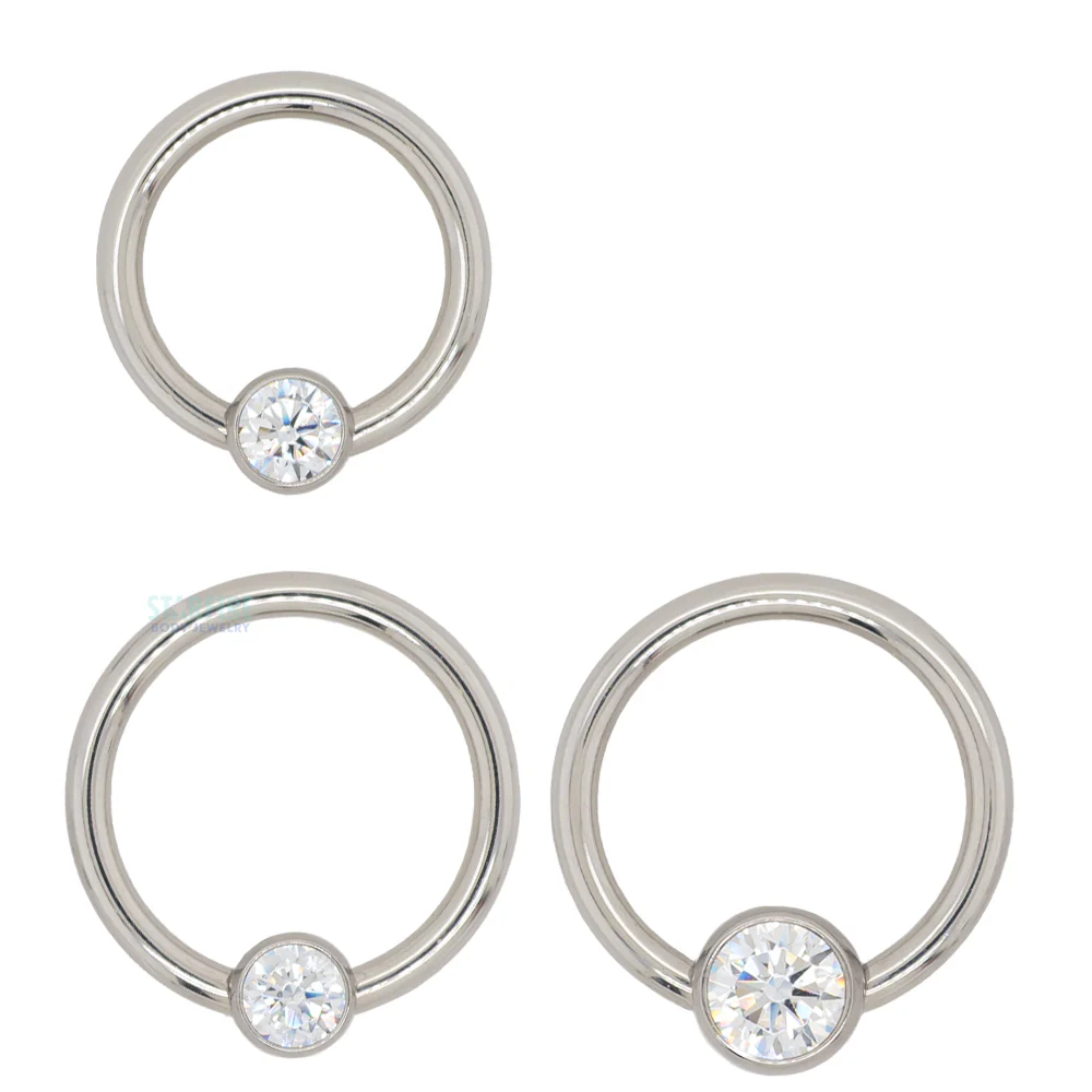 Captive Bead Ring (CBR) with Bezel-set Brilliant-Cut Gem - 16 ga. 5/16" - Image 3