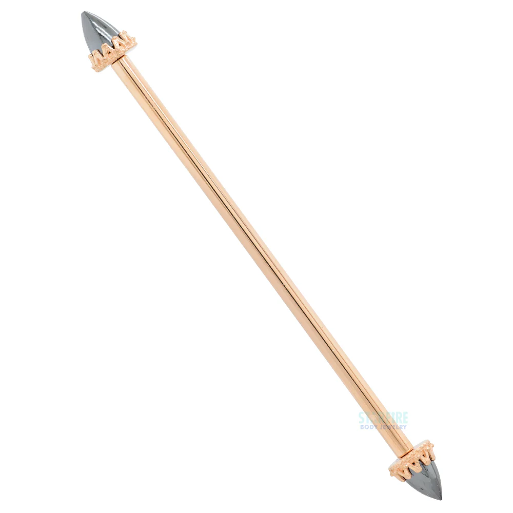"King" Crown Industrial Barbell in Gold with Bullet-Cut Natural Stones - Hematite - Image 5