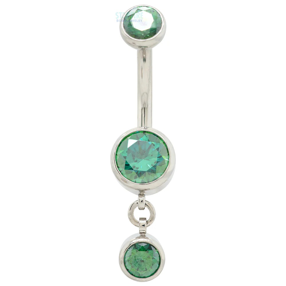 Bezel-Set Faceted Gem Navel Curve with Dangle #1 - Image 4