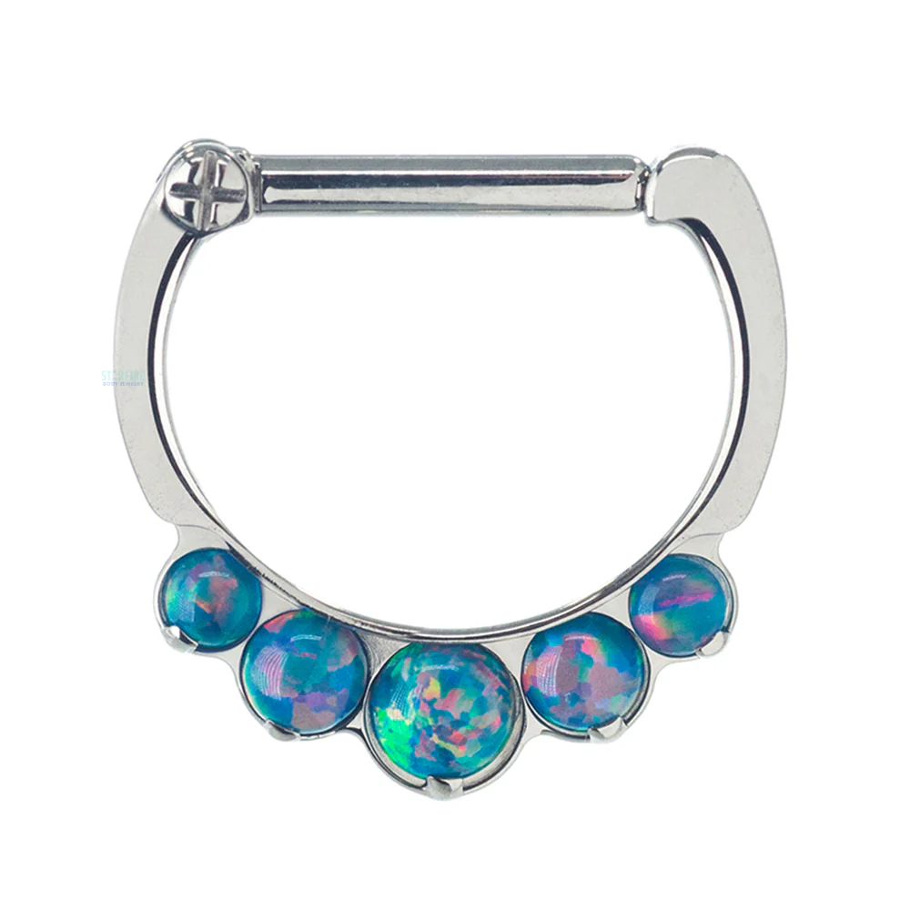 "Odyssey" Clicker #8 with 5 Graduated Opals - 16 ga. 5/16" post (longer) - Image 3