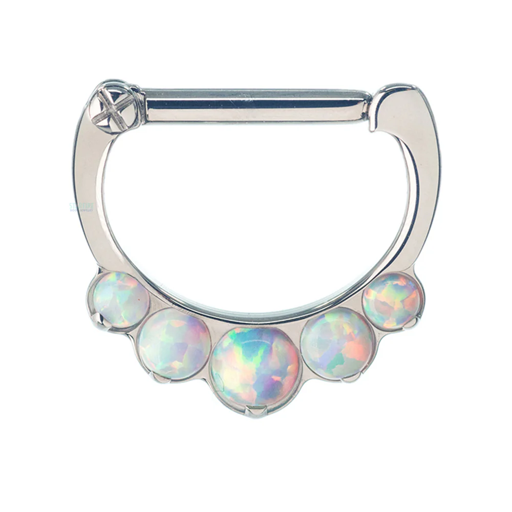 "Odyssey" Clicker #8 with 5 Graduated Opals - 16 ga. 5/16" post (longer) - Image 4