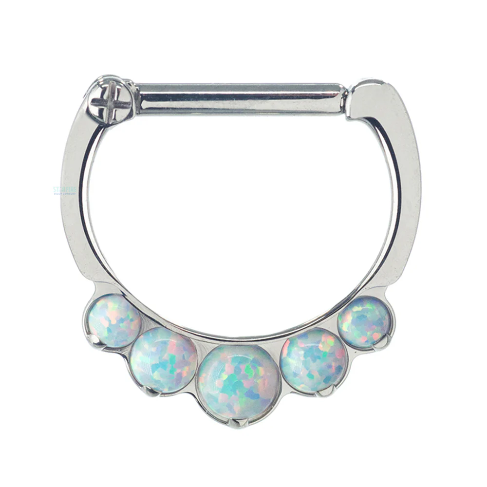 "Odyssey" Clicker #8 with 5 Graduated Opals - 16 ga. 5/16" post (longer) - Image 5