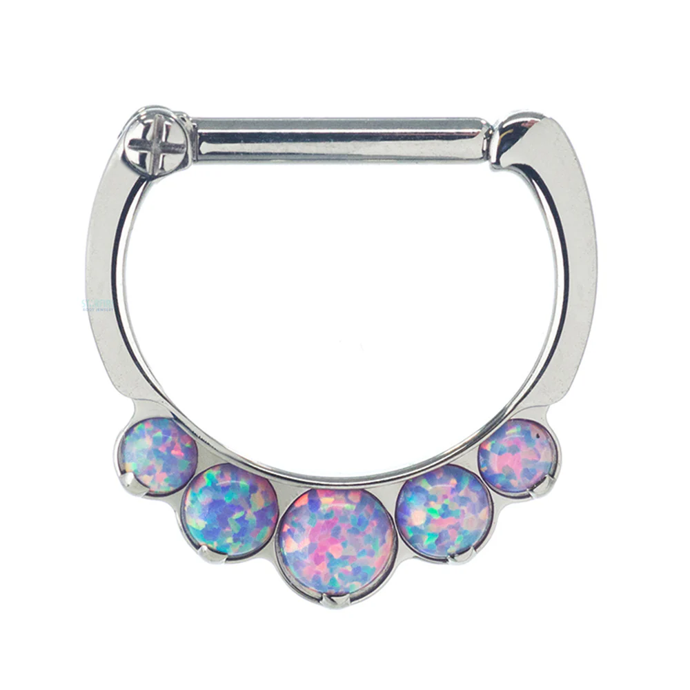 "Odyssey" Clicker #8 with 5 Graduated Opals - 16 ga. 5/16" post (longer) - Image 7