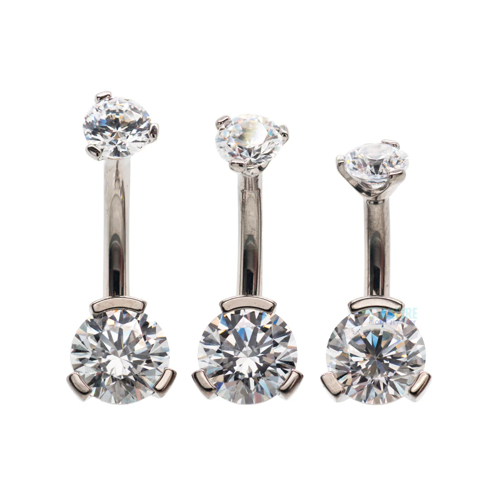 3 Prong-Set Faceted Gem Navel Curve - shorter shaft (5/16") - Image 3