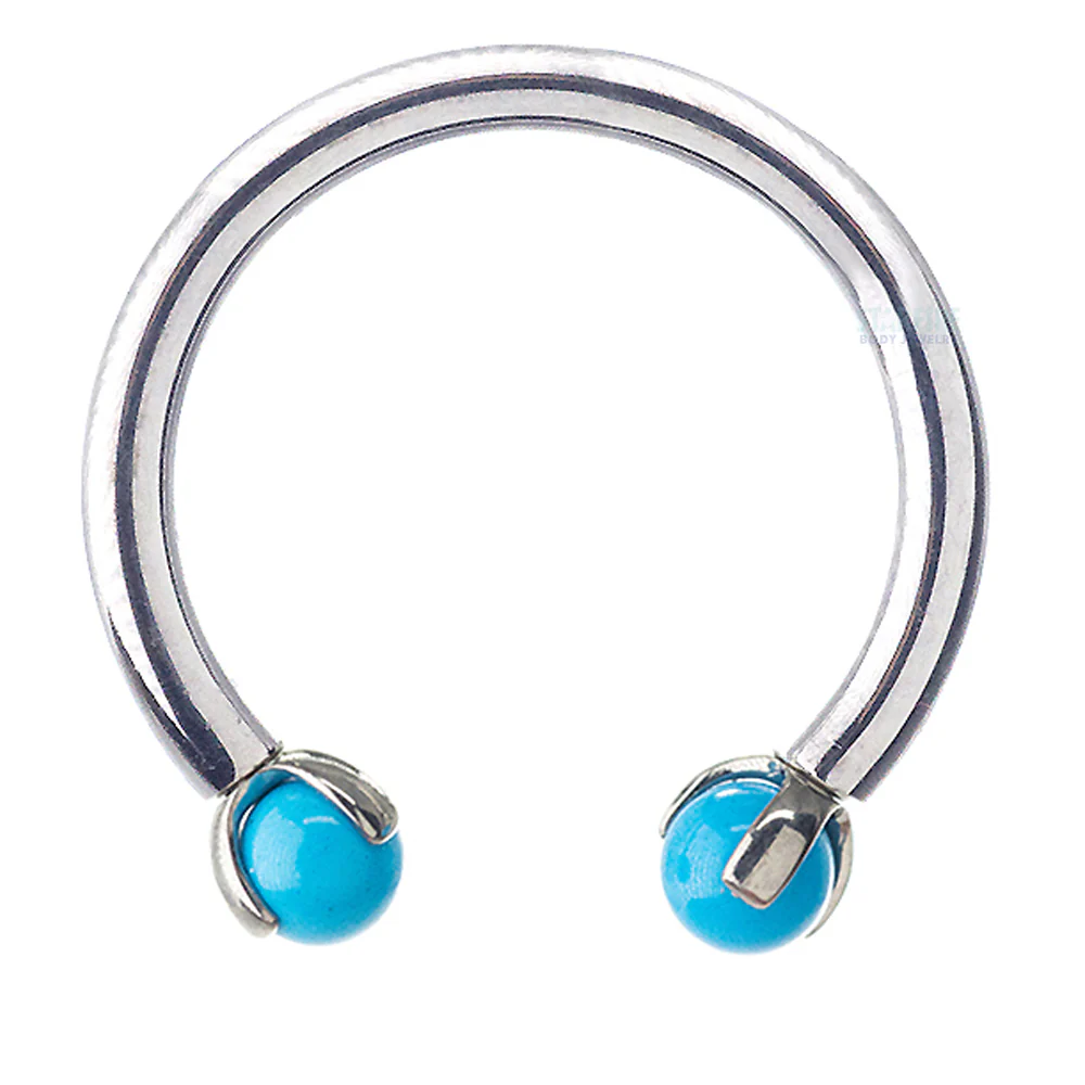 Circular Barbell with Natural Stone Balls in Prong's - Image 15