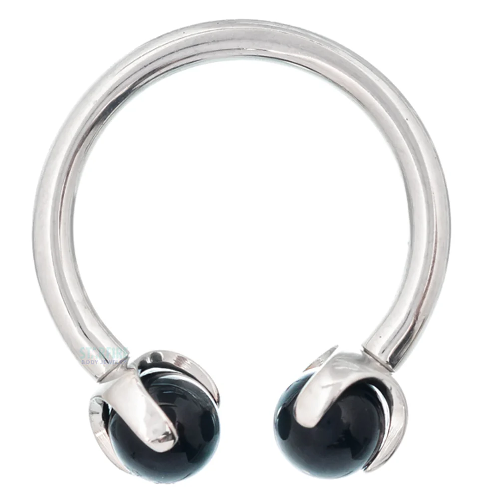 Circular Barbell with Natural Stone Balls in Prong's - Image 18