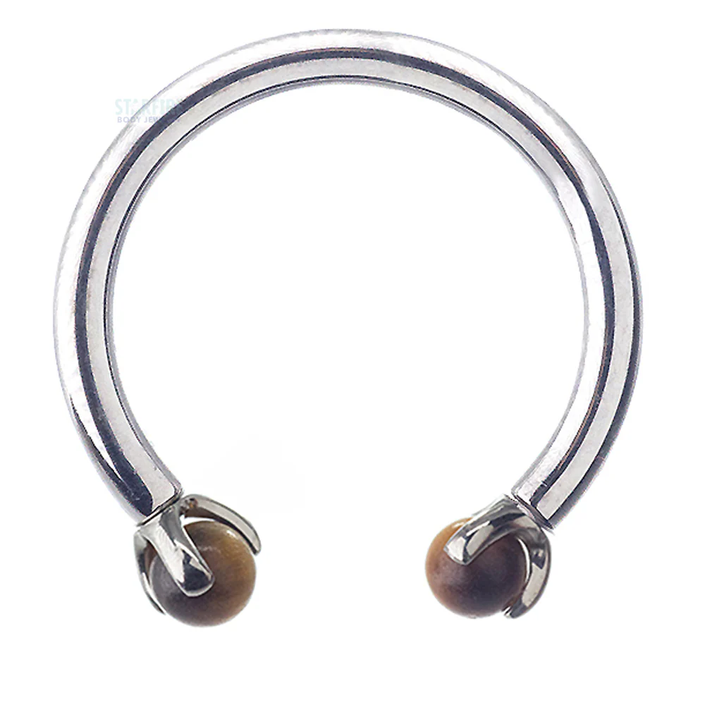 Circular Barbell with Natural Stone Balls in Prong's - Image 21