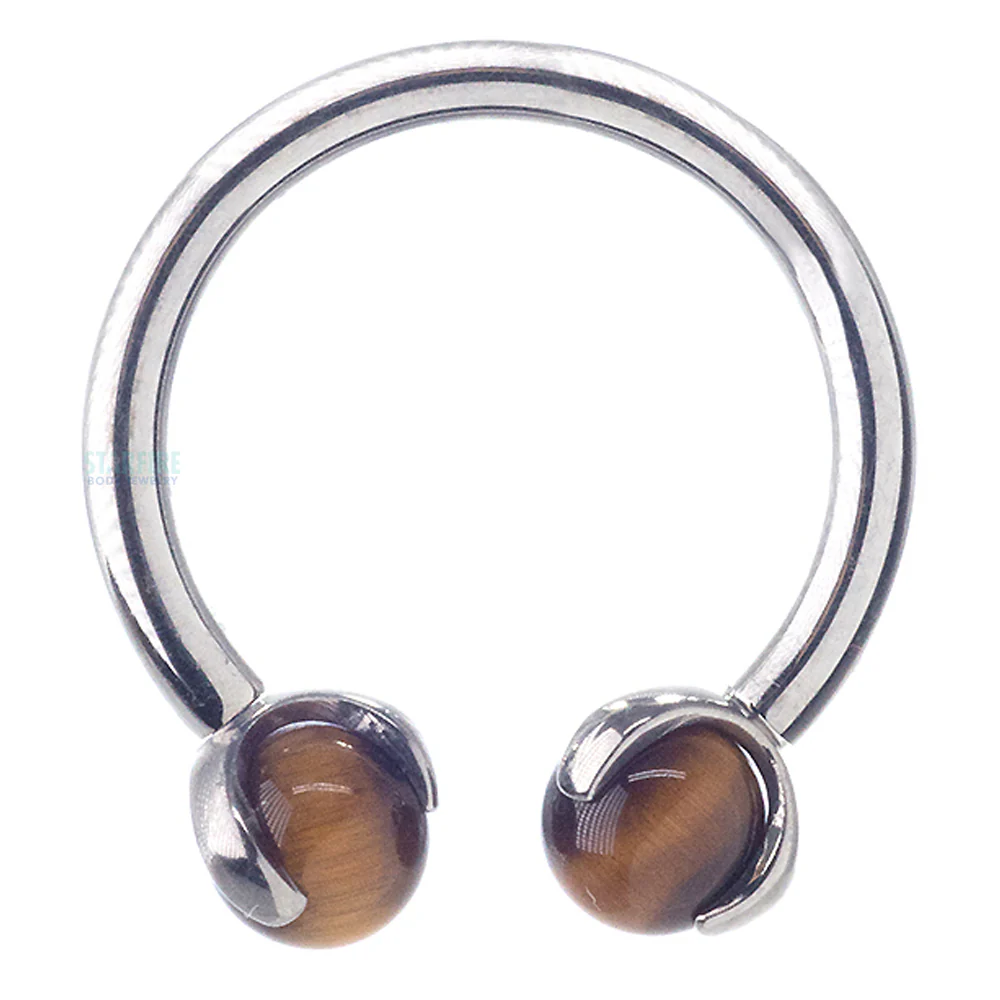 Circular Barbell with Natural Stone Balls in Prong's - Image 22