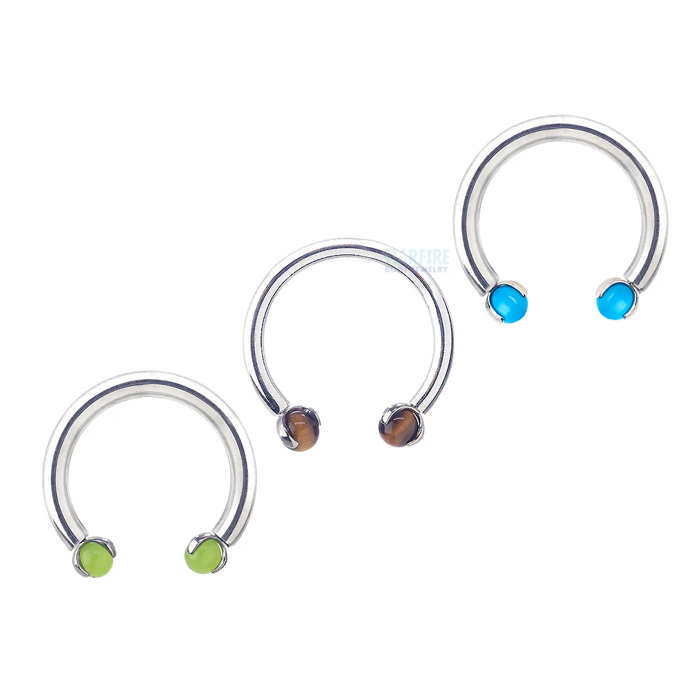 Circular Barbell with Natural Stone Balls in Prong's - Image 3