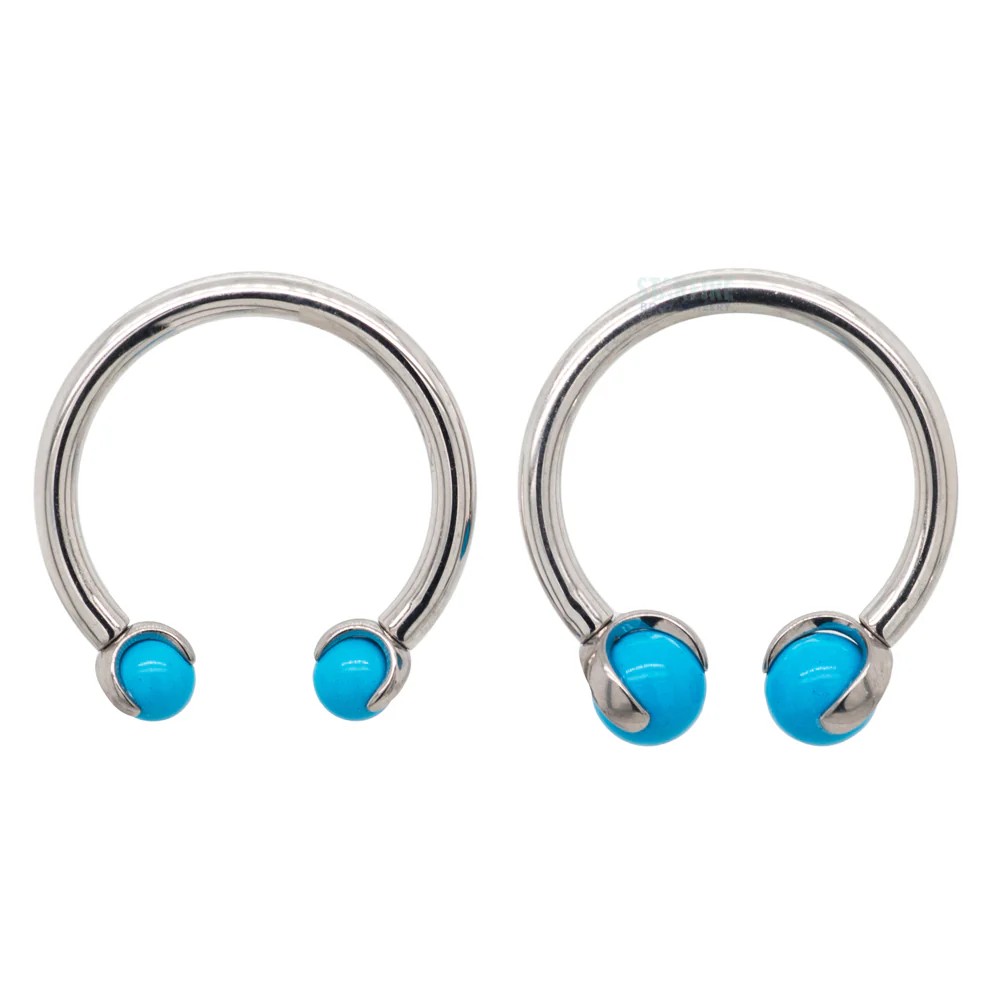 Circular Barbell with Natural Stone Balls in Prong's - Image 4