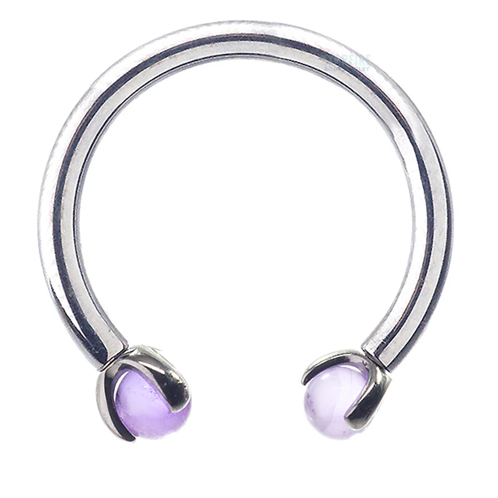 Circular Barbell with Natural Stone Balls in Prong's - Image 7