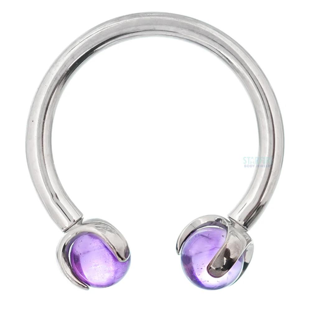 Circular Barbell with Natural Stone Balls in Prong's - Image 8