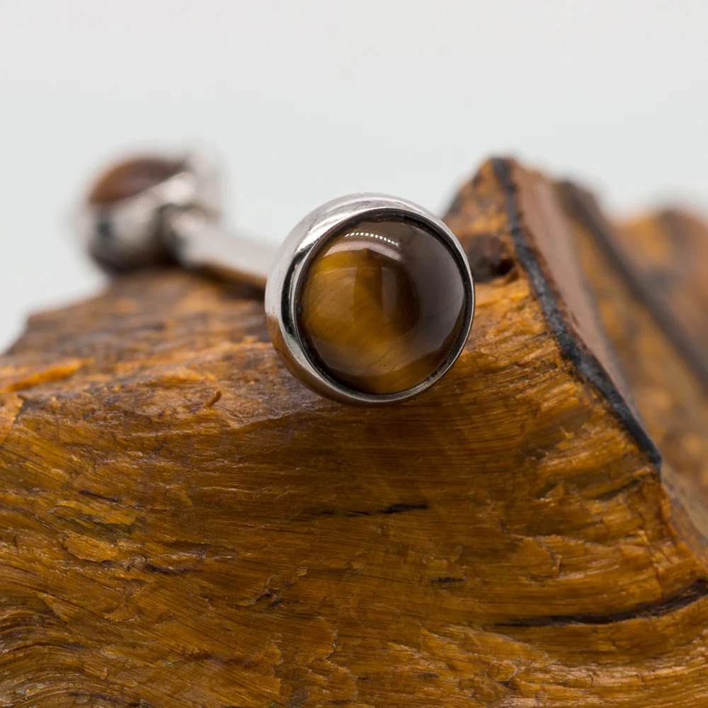 Natural Stone Cabochon & Ball in Prong's Tongue Barbell - Image 4