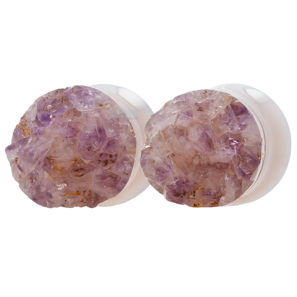 Druzy Rough Amethyst Double Flared Plugs - Image 3