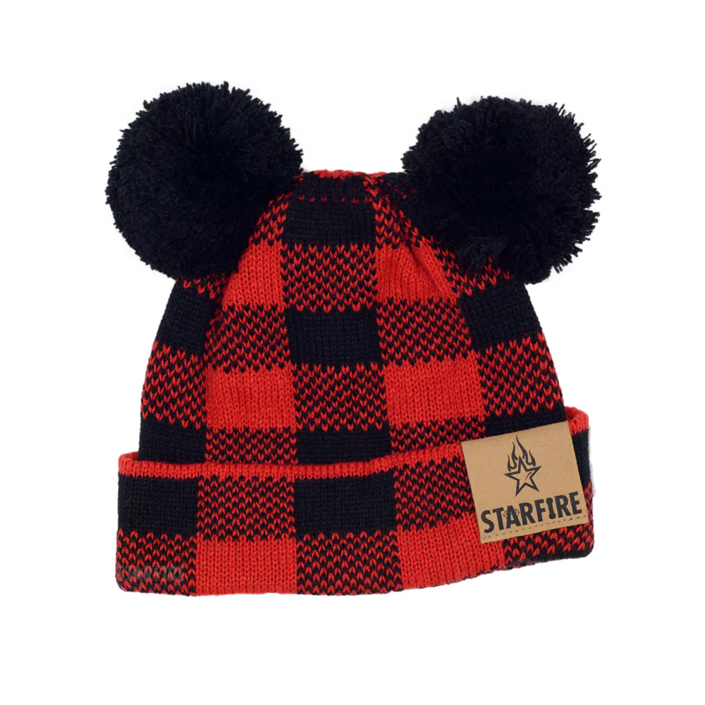 Starfire Baby Buffalo Plaid Double Pom CC Beanie - Image 5